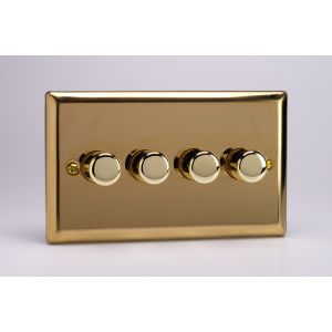 JVDP254 Varilight V-Pro Series 4 Gang 0-120W Trailing Edge LED Dimmer Classic Victorian Polished Brass Coated