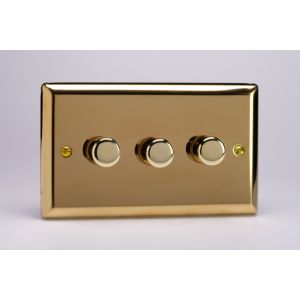 JVDP303 Varilight V-Pro Series 3 Gang 0-120W Trailing Edge LED Dimmer Classic Victorian Polished Brass Coated