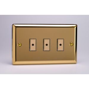 JVE103 Varilight V-Pro Multi Point Remote (MPR) Series 3 Gang 0-100 Watts Multi Point Remote Master LED Dimmer Classic Victorian Polished Brass Coated