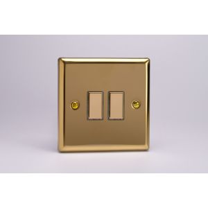 JVES002 Varilight V-Pro Multi Point Tactile Touch Supplementary Controller (MP Supplementary Controller) Series 2 Gang Unit for use with V-Pro Multi Point Remote Master Dimmers Classic Victorian Polished Brass Coated