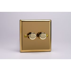 JVP252 Varilight V-Pro Series 2 Gang 0-120W Trailing Edge LED Dimmer Classic Victorian Polished Brass Coated