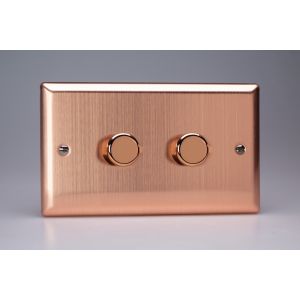 JYDP602.BC Varilight V-Pro High Power Series 2 Gang 0-300W Trailing Edge LED Dimmer Urban Brushed Copper Effect