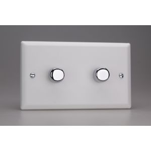 JYDP602.CW Varilight V-Pro High Power Series 2 Gang 0-300W Trailing Edge LED Dimmer Urban Powder Coated Chalk White Finish