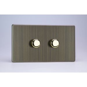 KDYDP302S.AB Varilight V-Com Series 2 Gang 20-300 Watt Leading Edge LED Dimmer Urban Screwless Antique (Brushed) Brass Finish