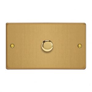 TDEDR1001.BB [WDED1.BB + MTR1000] Varilight V-Dim Safety Series 1 Gang 200-1000 Watt Dimmer Essential Brushed Brass Finish On a Double Plate