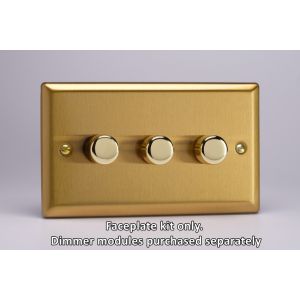 WBD3 Varilight Matrix 3-Gang Double Plate Unpopulated Dimmer Kit. Classic Brushed Brass Effect Finish