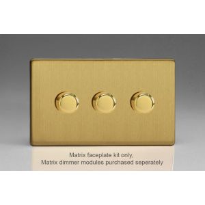 WDBD3S Varilight Matrix 3-Gang Double Plate Unpopulated Dimmer Kit. Screwless Brushed Brass Effect Finish