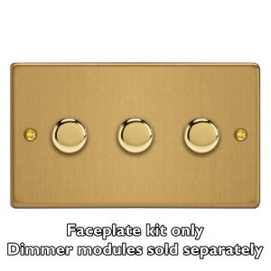 WDED3.BB Varilight Matrix 3-Gang Double Plate Unpopulated Dimmer Kit. Essential Brushed Brass Finish