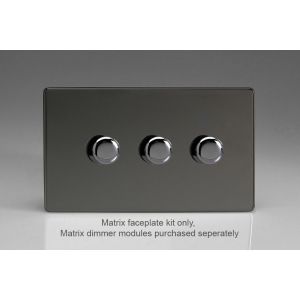 WDID3S Varilight Matrix 3-Gang Double Plate Unpopulated Dimmer Kit. Screwless Iridium Black (Gloss) Effect Finish