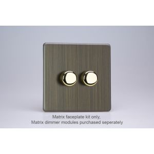 WDY2S.AB Varilight Matrix 2-Gang Single Plate Unpopulated Dimmer Kit. Urban Screwless Antique (Brushed) Brass Finish