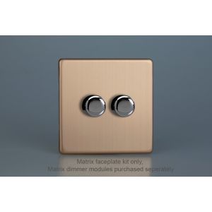 WDY2S.BC Varilight Matrix 2-Gang Single Plate Unpopulated Dimmer Kit. Urban Screwless Brushed Copper Finish