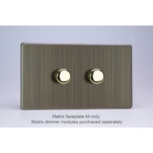 WDYD2S.AB Varilight Matrix 2-Gang Double Plate Unpopulated Dimmer Kit. Urban Screwless Antique (Brushed) Brass Finish