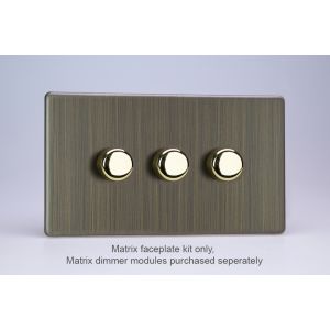 WDYD3S.AB Varilight Matrix 3-Gang Double Plate Unpopulated Dimmer Kit. Urban Screwless Antique (Brushed) Brass Finish