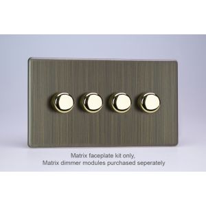 WDYD4S.AB Varilight Matrix 4-Gang Double Plate Unpopulated Dimmer Kit. Urban Screwless Antique (Brushed) Brass Finish