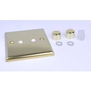 WV2 Varilight Matrix 2-Gang Single Plate Unpopulated Dimmer Kit. Classic Victorian Polished Brass Finish