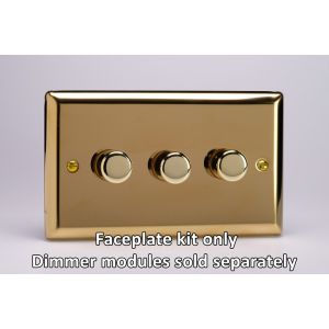 WVD3 Varilight Matrix 3-Gang Double Plate Unpopulated Dimmer Kit. Classic Victorian Polished Brass Finish