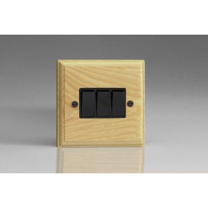 XA3B-S2W 3 Gang 10 Amp Switch Kilnwood Classic Wood Ash with Black Switch