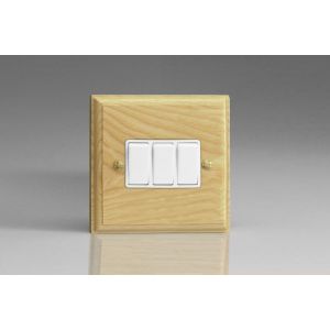 XA3W-S2W 3 Gang 10 Amp Switch Kilnwood Classic Wood Ash with White Switch