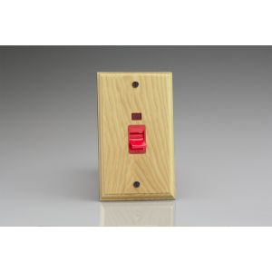 XA45N-S2W 45 Amp Double Pole Vertical Cooker Switch with Neon Kilnwood Classic Wood Ash