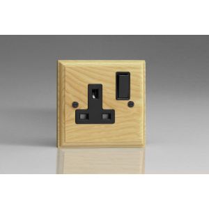 XA4B-S2W 1 Gang 13 Amp Double Pole Switched Socket Kilnwood Classic Wood Ash with Black Switch