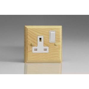 XA4W-S2W 1 Gang 13 Amp Double Pole Switched Socket Kilnwood Classic Wood Ash with White Switch