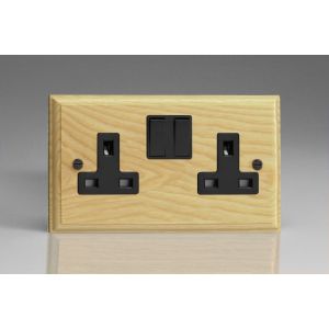 XA5B-S2W 2 Gang 13 Amp Double Pole Switched Socket Kilnwood Classic Wood Ash with Black Switch