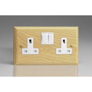 XA5W-S2W 2 Gang 13 Amp Double Pole Switched Socket Kilnwood Classic Wood Ash with White Switch