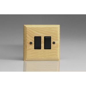 XA6B-S2W 1 Gang 13 Amp Double Pole Switched Fused Spur Kilnwood Classic Wood Ash with Black Switch