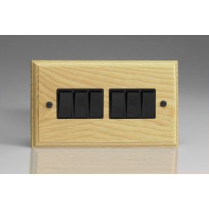 XA96B-S2W 6 Gang 10 Amp Switch Kilnwood Classic Wood Ash with Black Switch