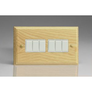 XA96W-S2W 6 Gang 10 Amp Switch Kilnwood Classic Wood Ash with White Switch