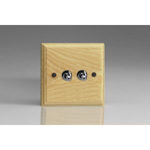 XAT77BN-S2W 2 Gang Comprising of 2 Intermediate (3 Way) 10 Amp Toggle Switch Kilnwood Classic Wood Ash with Iridium Toggle