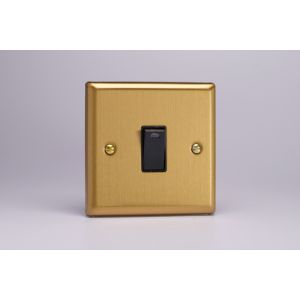 XB20NB Varilight 1 Gang 20 Amp Double Pole Switch with Neon Classic Brushed Brass Effect with Black Switch