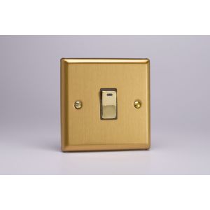 XB20ND Varilight 1 Gang 20 Amp Double Pole Switch with Neon Classic Brushed Brass Effect with Polished Brass Switch