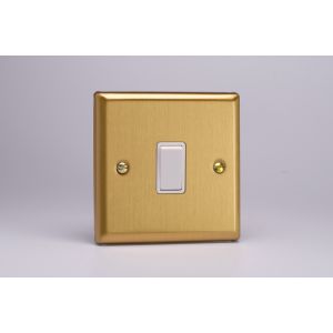 XB20W Varilight 1 Gang 20 Amp Double Pole Switch Classic Brushed Brass Effect with White Switch