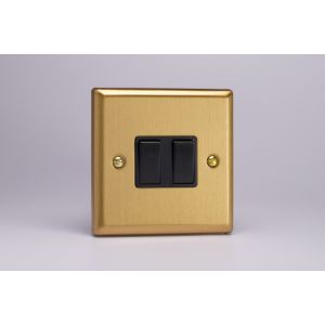 XB2B Varilight 2 Gang 10 Amp Switch Classic Brushed Brass Effect with Black Switches