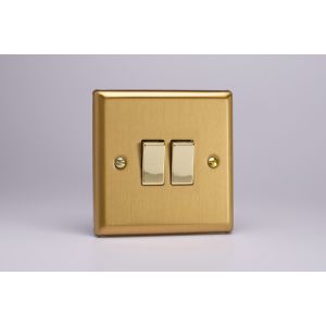 XB2D Varilight 2 Gang 10 Amp Switch Classic Brushed Brass Effect with Polished Brass Switches