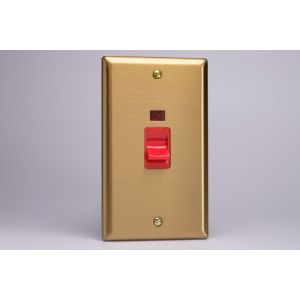 XB45N Varilight 45 Amp Double Pole Vertical Cooker Switch with Neon Classic Brushed Brass Effect