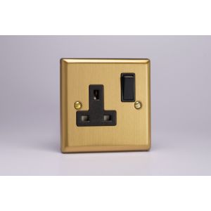 XB4B Varilight 1 Gang 13 Amp Double Pole Switched Socket Classic Brushed Brass Effect with Black Socket and Black Switch