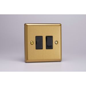 XB6B Varilight 1 Gang 13 Amp Double Pole Switched Fused Spur Classic Brushed Brass Effect with Black Switch and Fuse Cover