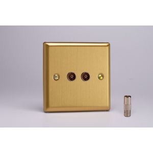 XB88S Varilight 2 Gang Co-axial TV and Satellite TV Socket Classic Brushed Brass Effect