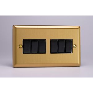 XB96B Varilight 6 Gang 10 Amp Switch Classic Brushed Brass Effect with Black Switches