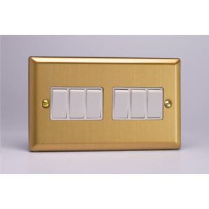 XB96W Varilight 6 Gang 10 Amp Switch Classic Brushed Brass Effect with White Switches