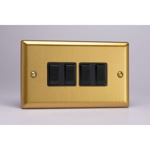 XB9B Varilight 4 Gang 10 Amp Switch Classic Brushed Brass Effect with Black Switches