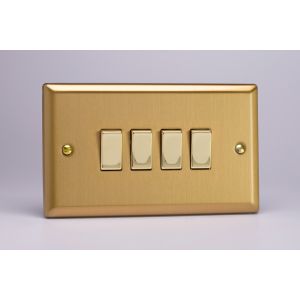 XB9D Varilight 4 Gang 10 Amp Switch Classic Brushed Brass Effect with Polished Brass Switches