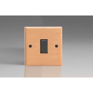 XBE20BNB-S2W 1 Gang 20 Amp Double Pole Switch Kilnwood Classic Wood Scandic Beech with Iridium Black Switch