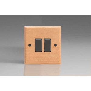 XBE2BNB-S2W 2 Gang 10 Amp Switch Kilnwood Classic Wood Scandic Beech with Iridium Black Switch