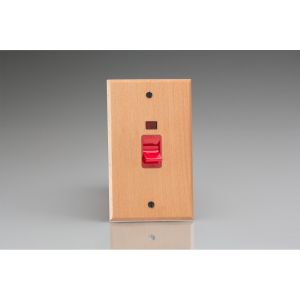 XBE45N-S2W 45 Amp Double Pole Vertical Cooker Switch with Neon Kilnwood Classic Wood Scandic Beech