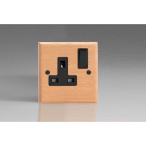 XBE4B-S2W 1 Gang 13 Amp Double Pole Switched Socket Kilnwood Classic Wood Scandic Beech with Black Switch