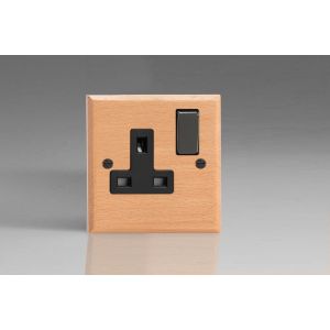 XBE4BNB-S2W 1 Gang 13 Amp Double Pole Switched Socket Kilnwood Classic Wood Scandic Beech with Iridium Black Switch