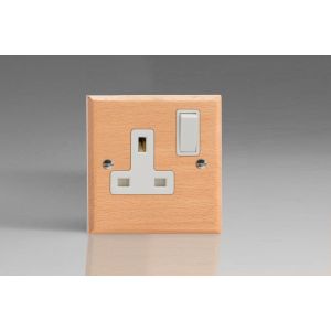 XBE4W-S2W 1 Gang 13 Amp Double Pole Switched Socket Kilnwood Classic Wood Scandic Beech with White Switch